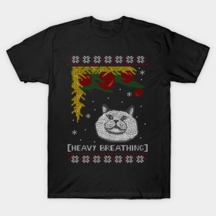 heavy breathing - cat ugly christmas sweater T-Shirt